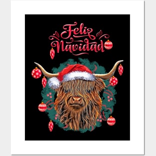 Christmas Highland Cow, feliz navidad Posters and Art